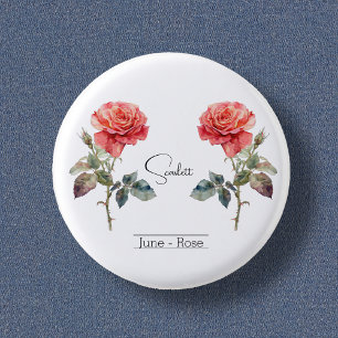 Macaron Rond 2,50 Cm Fleur du mois de naissance Juin Rose