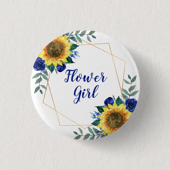 Macaron Rond 2,50 Cm Fleur Fille Tournesol Géométrique Bleu Floral (Devant)