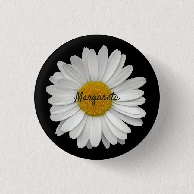 Macaron Rond 2,50 Cm Fleur marguerite simple avec nom (Devant)