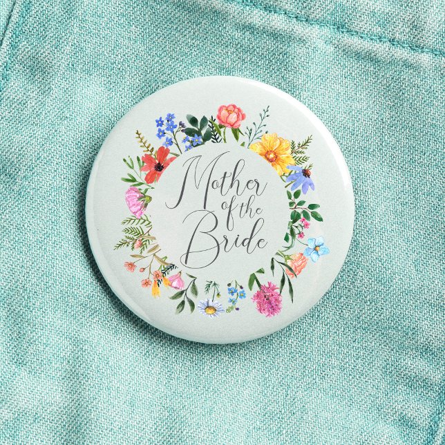 Macaron Rond 2,50 Cm Fleur sauvage Mère de la mariée Mariage de script (Mother of the Bride Wildflower Watercolor Floral Wreath Wedding Button
)