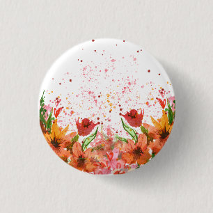 Macaron Rond 2,50 Cm Fleurs Abstraites Modernes Vertes et Orange