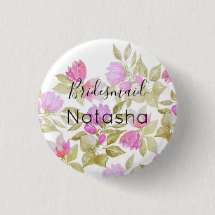 Macaron Rond 2,50 Cm Fleurs Aquarelle Rose Pâle Et Lilas