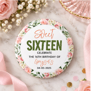 Macaron Rond 2,50 Cm Fleurs aquarelles élégantes pour un Sweet Sixteen