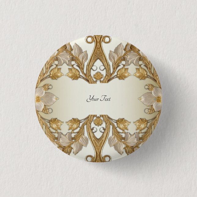 Macaron Rond 2,50 Cm Fleurs blanches Bouton décoratif en or (Devant)