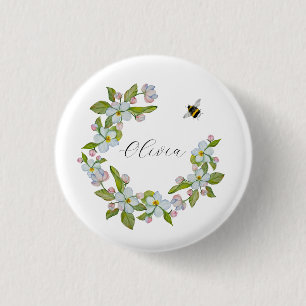 Macaron Rond 2,50 Cm Fleurs d'aquarelle des arbres du jardin et des bou