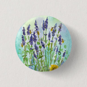 Macaron Rond 2,50 Cm Fleurs d'aquarelle d'herbe de miel