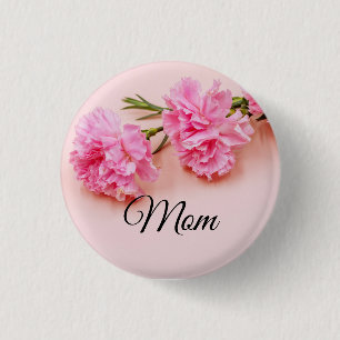 Macaron Rond 2,50 Cm Fleurs de carnation roses La mère de la Fête des