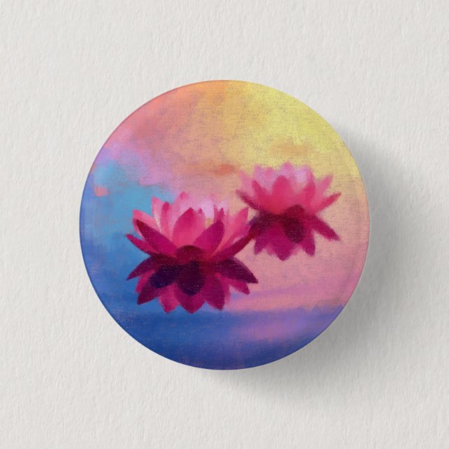 Macaron Rond 2,50 Cm Fleurs de Lotus Abstraites vibrantes (Devant)