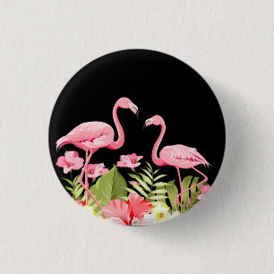 Macaron Rond 2,50 Cm Fleurs Et Flamants roses Tropicaux-32146