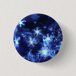 Macaron Rond 2,50 Cm Flocons de neige bleus scintillants d'hiver
