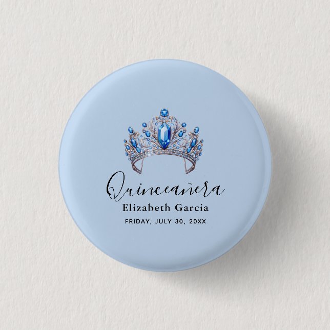 Macaron Rond 2,50 Cm Floral bleu et ivoire Quinceañera (Devant)
