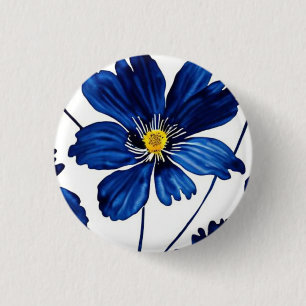 Macaron Rond 2,50 Cm Floral bleu marine