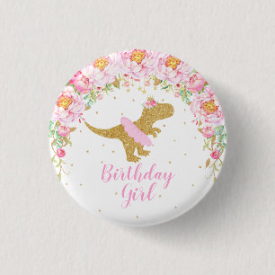 Macaron Rond 2,50 Cm Floral Dinosaur T-Rex Fille d'anniversaire Guest d