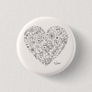 Macaron Rond 2,50 Cm Floral Heart Doodle Romantic Botanical Line Art