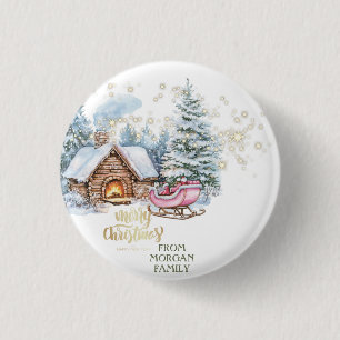 Macaron Rond 2,50 Cm Forêt Snow House Sleigh