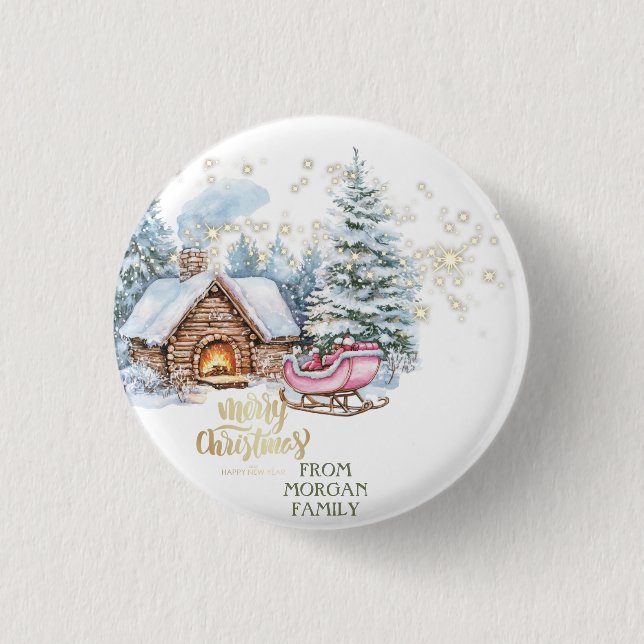 Macaron Rond 2,50 Cm Forêt Snow House Sleigh (Devant)