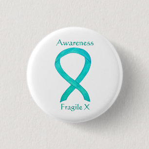 Macaron Rond 2,50 Cm Fragile X Conscience Turquoise Personnalisée Éping