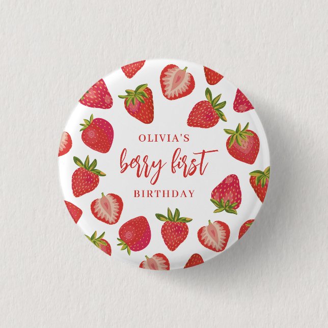 Macaron Rond 2,50 Cm Fraise Berry Premières filles Anniversaire personn (Devant)