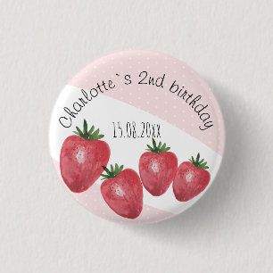 Macaron Rond 2,50 Cm Fraises Aquarelle Peinte à la main sur Blush