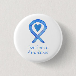 Macaron Rond 2,50 Cm Free Speech Blue Awareness Ruban Coeur Pins