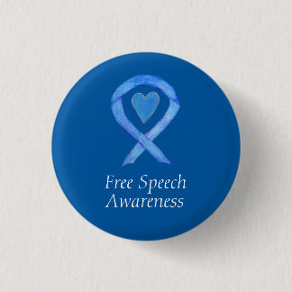 Macaron Rond 2,50 Cm Free Speech Blue Awareness Ruban Heart Pin
