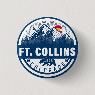 Macaron Rond 2,50 Cm Ft Collins Colorado Drapeau Montagne Ville Randonn