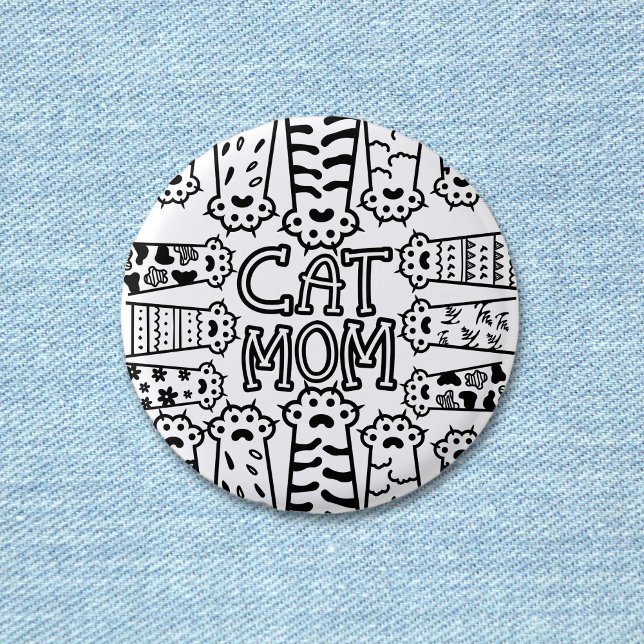 Macaron Rond 2,50 Cm Fun Chat Maman Pour Amoureux de les chats (Fun Cat Mom For Cat Lovers Button)
