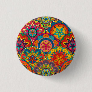 Macaron Rond 2,50 Cm Funky Retro couleur Motif Mandala