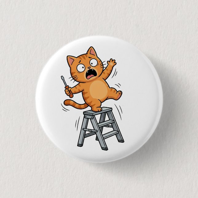 Macaron Rond 2,50 Cm Funny Clumsy Cat Button (Devant)
