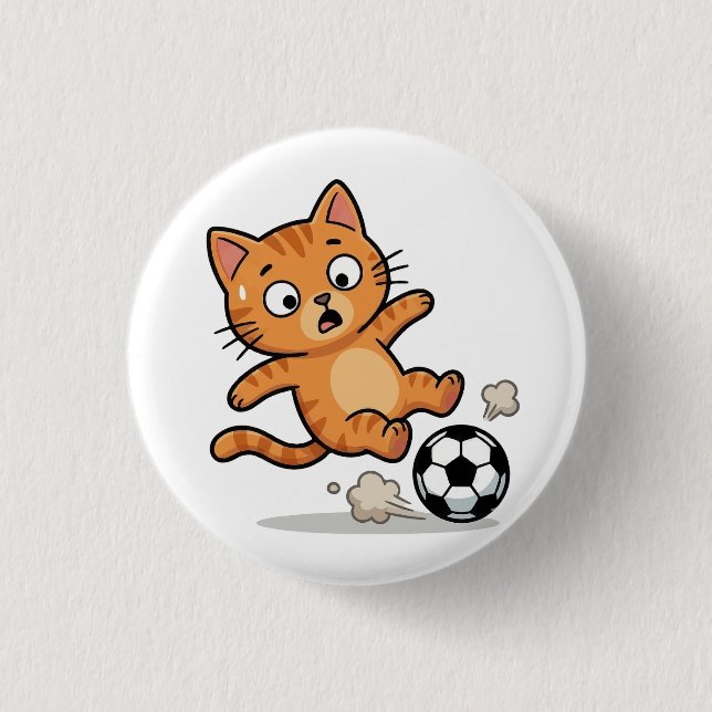Macaron Rond 2,50 Cm Funny Soccer Cat Kicking Ball Button (Devant)