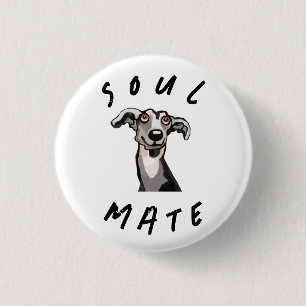 Macaron Rond 2,50 Cm Galgo amusant à l'âme, blanc, grisâtre