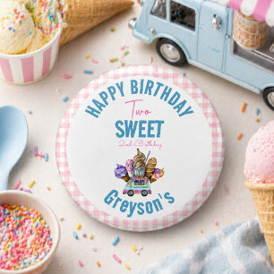 Macaron Rond 2,50 Cm Garçon Camion de Glace Deux Sucrés 2ème Anniversai