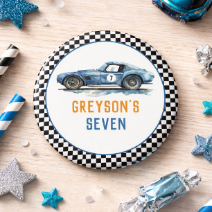 Macaron Rond 2,50 Cm Garçons Voiture de Course Bleue Cool Enfants Anniv