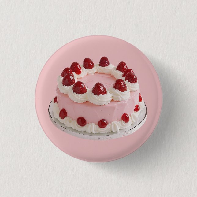 Macaron Rond 2,50 Cm Gâteau de fête de la fraise rose (Devant)