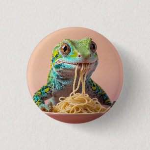 Macaron Rond 2,50 Cm Gecko Drôle Manger Spaghetti