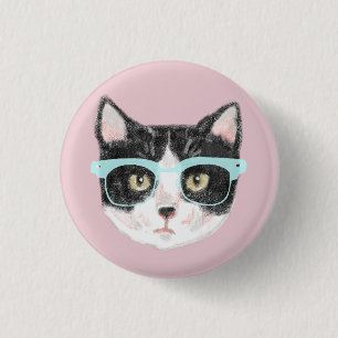 Macaron Rond 2,50 Cm Geeky Black & White Hipster Chat Portant des lunet