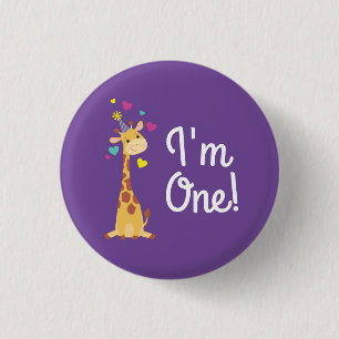 Macaron Rond 2,50 Cm Girafe Kids Birthday Party Cute I'm One Pin