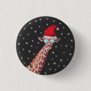 Macaron Rond 2,50 Cm Giraffe With Santa Hat and Sunglasses on Black