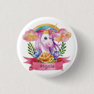 Macaron Rond 2,50 Cm Girls mignonne violet licorne arc-en-ciel Nom pers