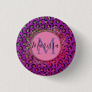 Macaron Rond 2,50 Cm Glam Leopard rose et violet Monogramme