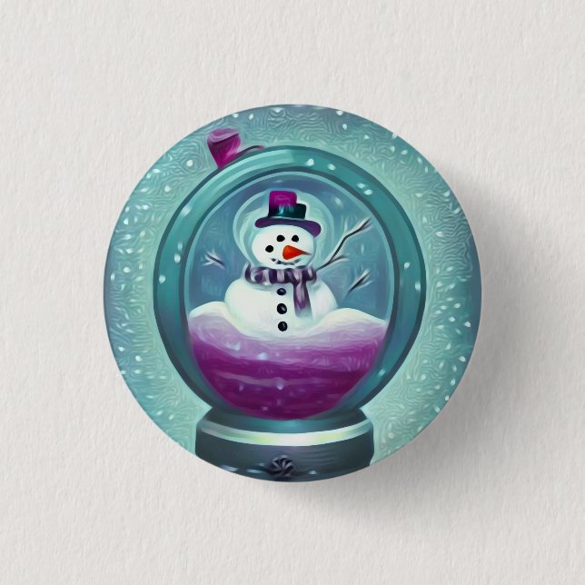 Macaron Rond 2,50 Cm Globe De Neige Peint Turquoise Violet (Devant)
