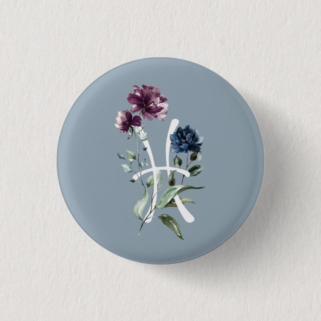 Macaron Rond 2,50 Cm Glyphe de Pisces Zodiac (Devant)