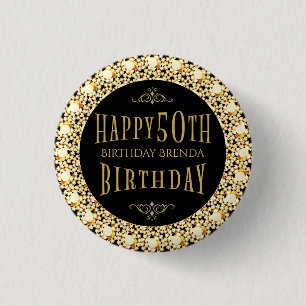Macaron Rond 2,50 Cm Gold Diamonds Parties scintillant heureux 50e anni