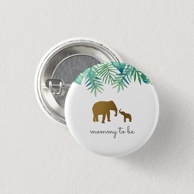 Macaron Rond 2,50 Cm Gold Elephant Mommy pour être Baby shower (Devant & derrière)