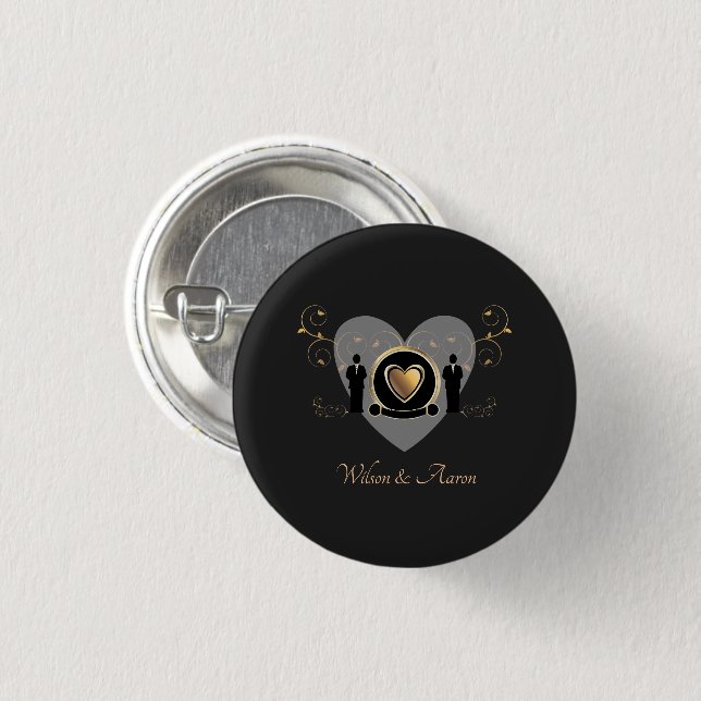 Macaron Rond 2,50 Cm Gold Heart Homme Mariage | Bouton (Devant & derrière)
