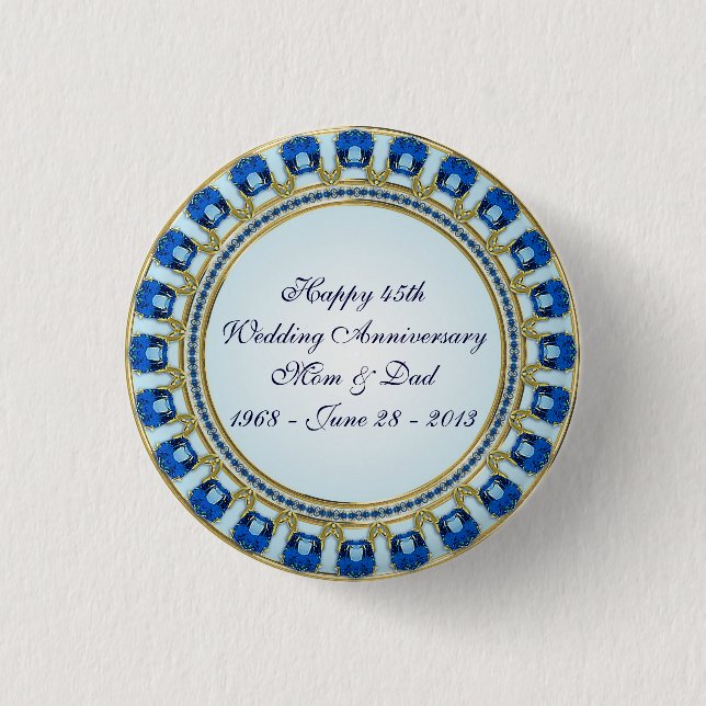 Macaron Rond 2,50 Cm Gold Sapphire Bleu 45e anniversaire Mariage (Devant)