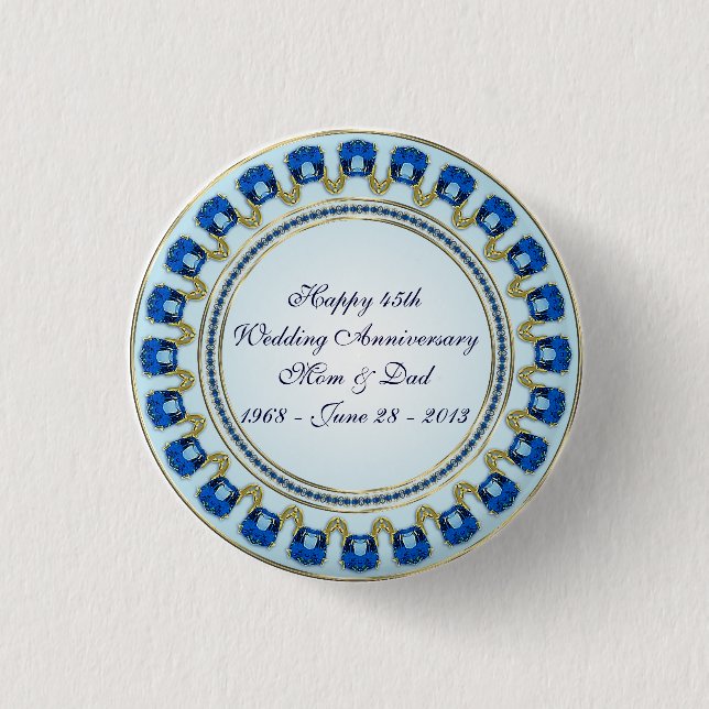 Macaron Rond 2,50 Cm Gold Sapphire Bleu 45e anniversaire Mariage (Devant)