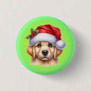 Macaron Rond 2,50 Cm Golden Retriever Chien avec le Père Noël Style-825