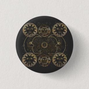 Macaron Rond 2,50 Cm Golden Sun Moon Stars Art d'astronomie céleste