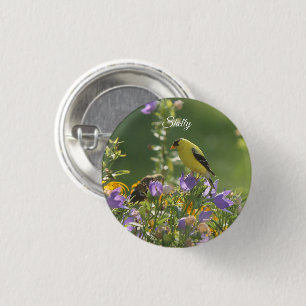 Macaron Rond 2,50 Cm Goldfinch on a Harebell Flower